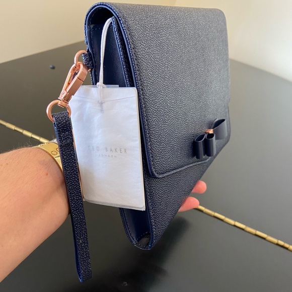 NWT Authentic Navy Ted Baker Krystan Bow Leather Envelope Pouch/bag - Picture 7 of 17